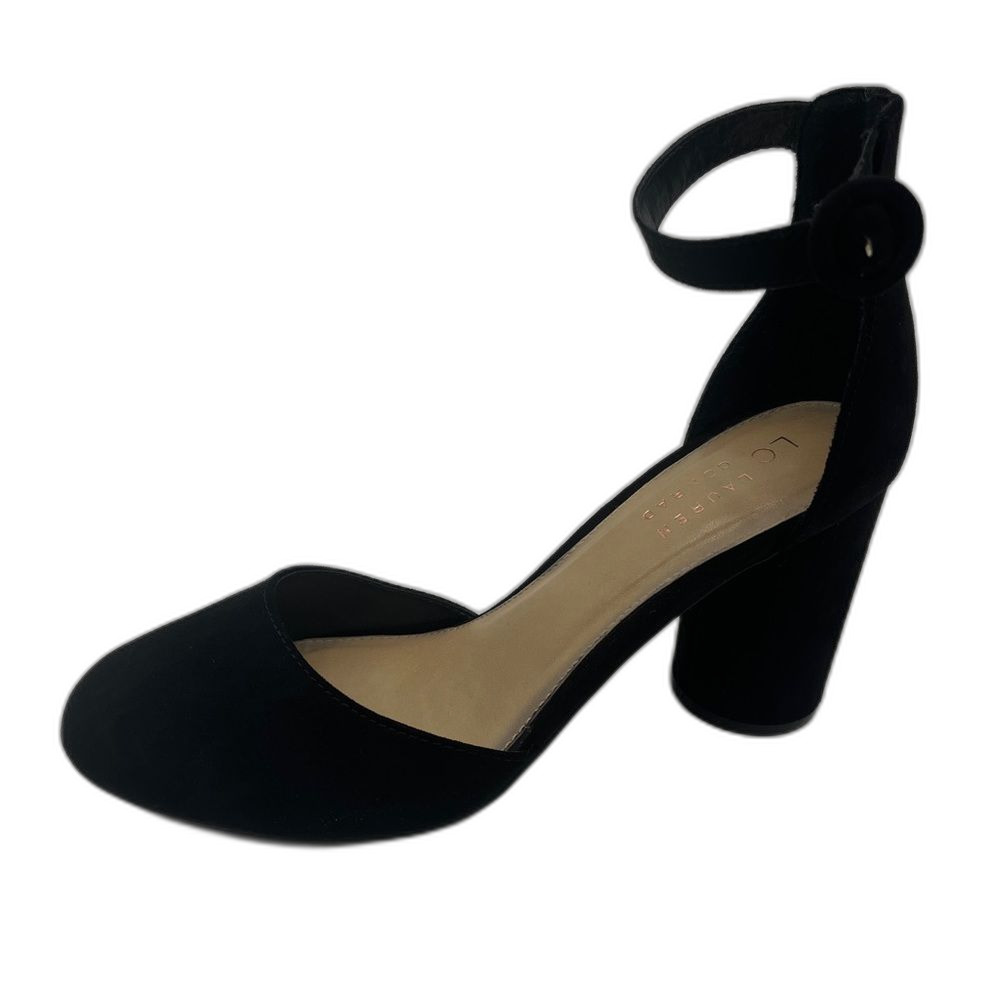 LC Lauren Conrad Black Closed Toe Heels Ankle Strap Womens Size 10
